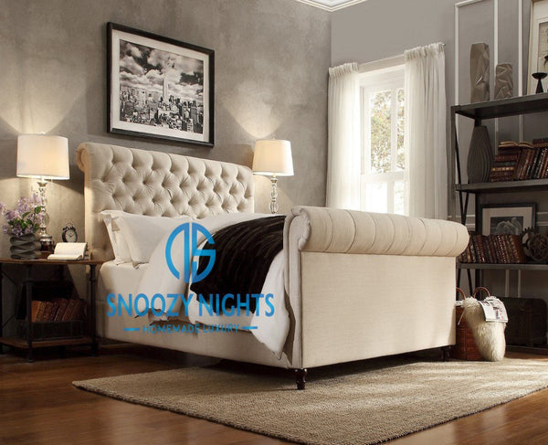Danique Scroll Sleigh Chesterfield Bed Frame