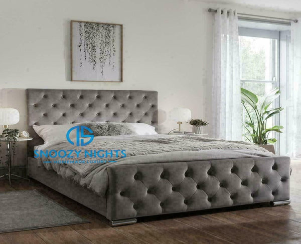 GREY CHESTERFIELD BED 5FT KING SIZE