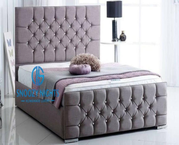 Daisy Buttoned Sleigh Chesterfield Bed Frame Available with Storage Options