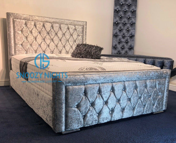 Venice Buttoned Sleigh Chesterfield Bed Frame Available with Storage Options