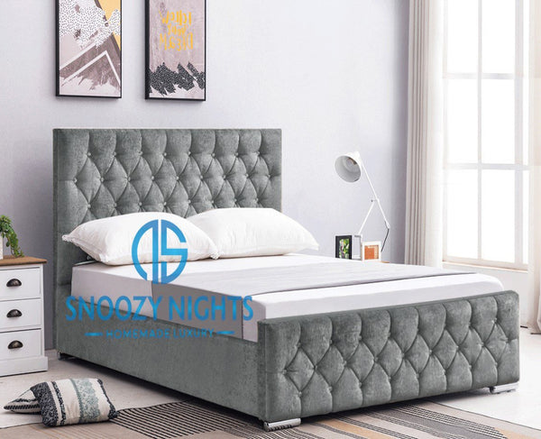 Diana Buttoned Sleigh Chesterfield Bed Frame Available with Storage Options