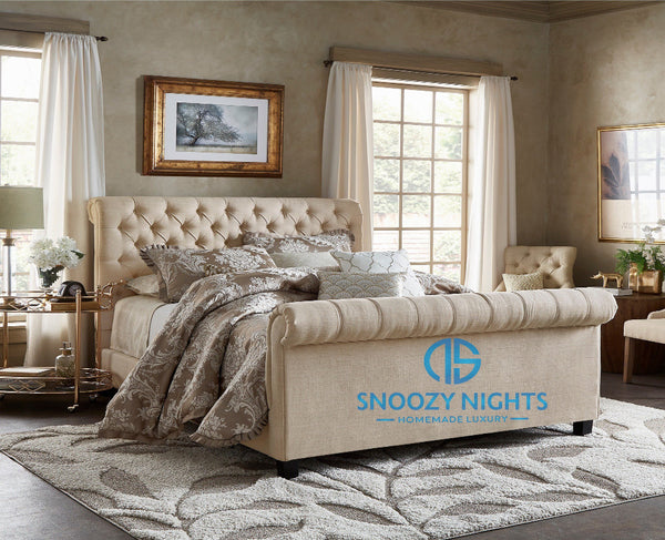 Mila Scroll Sleigh Chesterfield Bed Frame