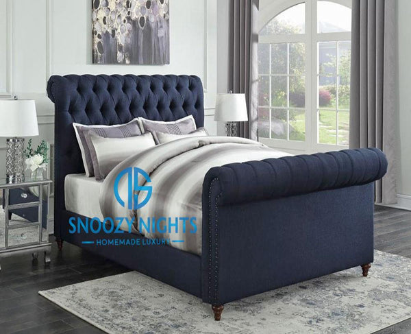 Charlotte Scroll Sleigh Studded Deluxe Bed Frame