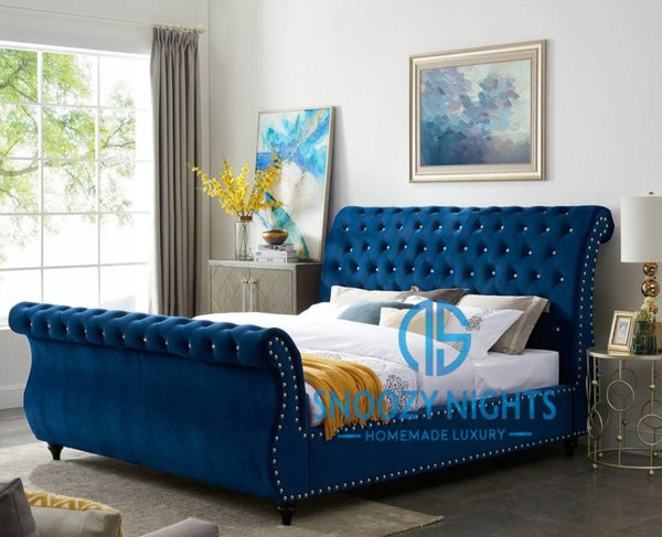 Nikki Swan Studded Luxury Chesterfield Sleigh Bed Frame