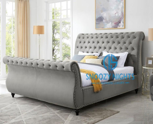 Nikki Swan Studded Luxury Chesterfield Sleigh Bed Frame
