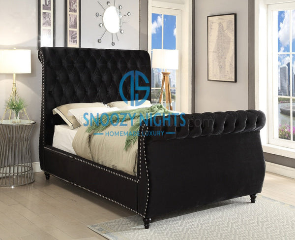 Naomi Swan Studded Luxury Chesterfield Sleigh Bed Frame