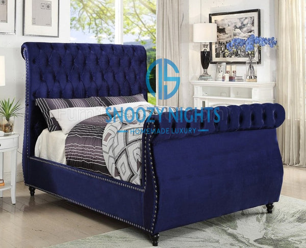 Naomi Swan Studded Luxury Chesterfield Sleigh Bed Frame