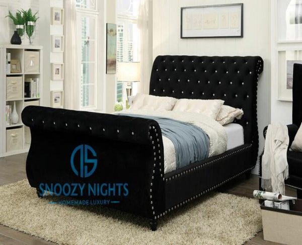 Laura Swan Studded Luxury Chesterfield Sleigh Bed Frame