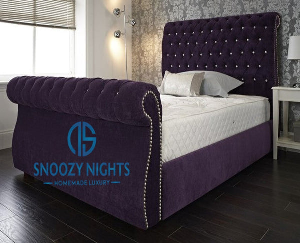 Eline Swan Studded Luxury Chesterfield Sleigh Bed Frame