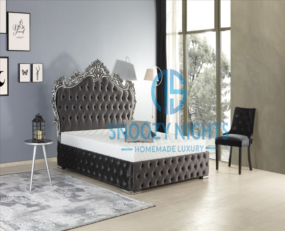 Texas Crown Sleigh Metal Bed Frame With 60" Headboard French Detailed