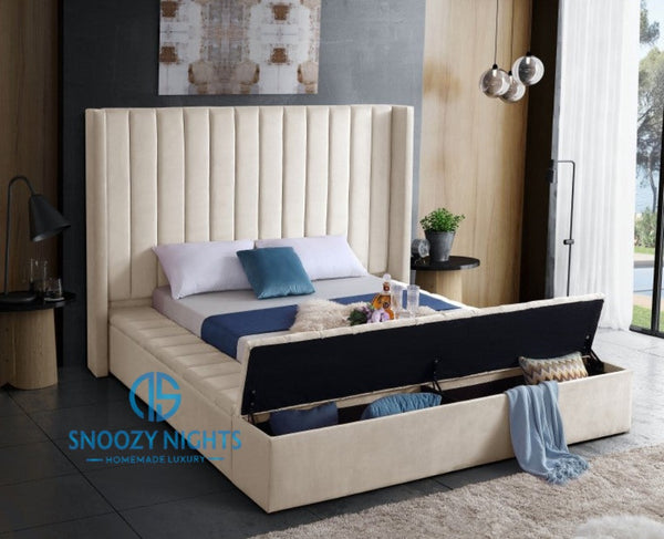 Norah Panelled Wingback Ambassador Bed Frame with optional storage