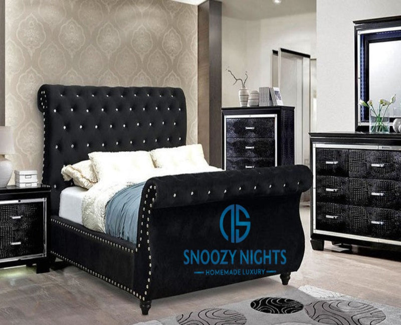 Laura Swan Studded Luxury Chesterfield Sleigh Bed Frame